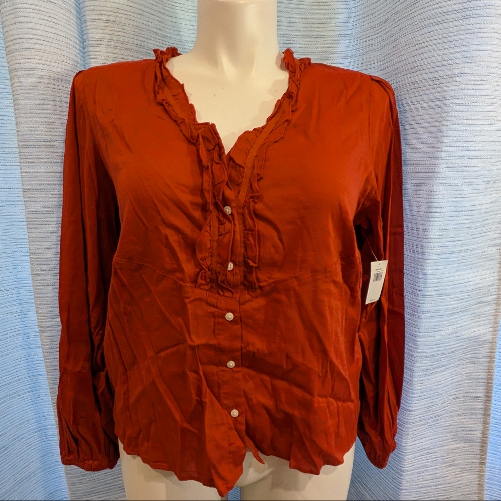 Women's Rust Ruffle Blouse - Size L NWT
